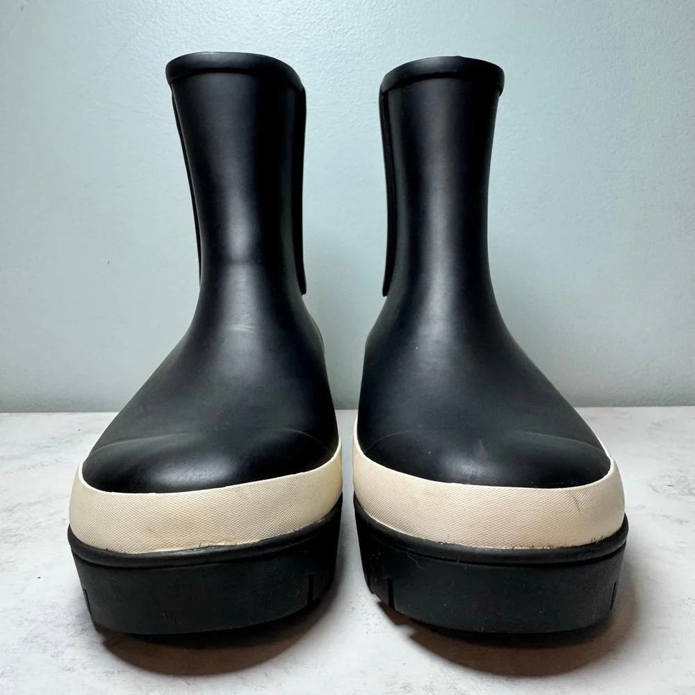 NEW Tory Burch Hurricane Rain Boots Size 7 Black White Olive Green Wellington